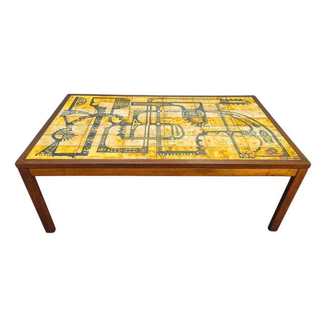 Wood and Tile Coffee Table attributed to Otto Detlefsen for Haslev, 1960s For Sale