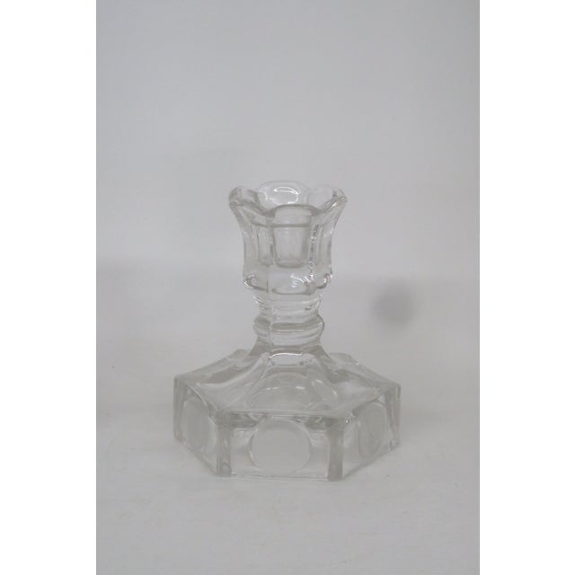 Mid-Century Modern Fostoria Coin Glass Clear Liberty Bell Candle Stick Holders a Pair 5561b For Sale - Image 3 of 8