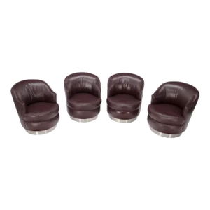 Set of 4 Barrel Back Leather Chairs Baughman Style