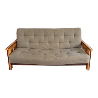 Rustic Log Wood Futon Sofa With Tufted Mattress For Sale