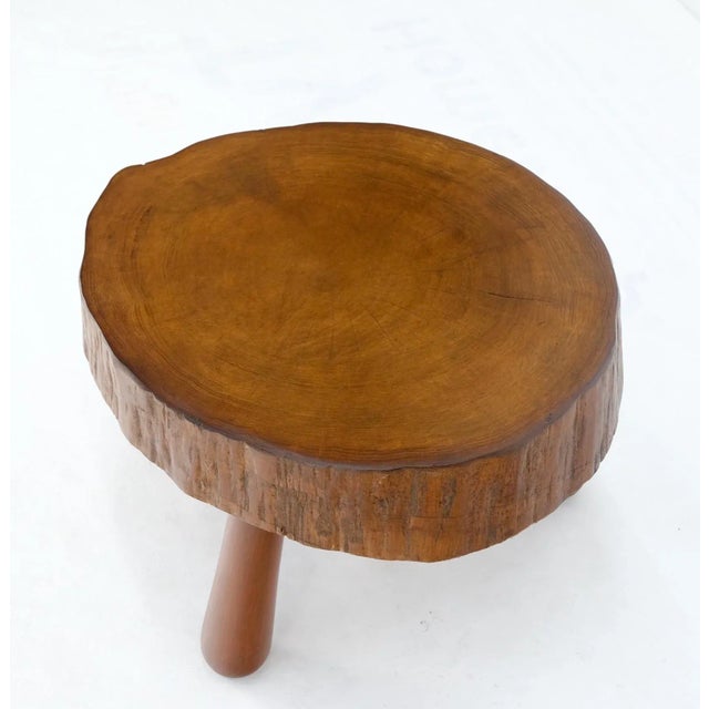 Baseball bat legs heavy stomp live edge top side end coffee occasional table.