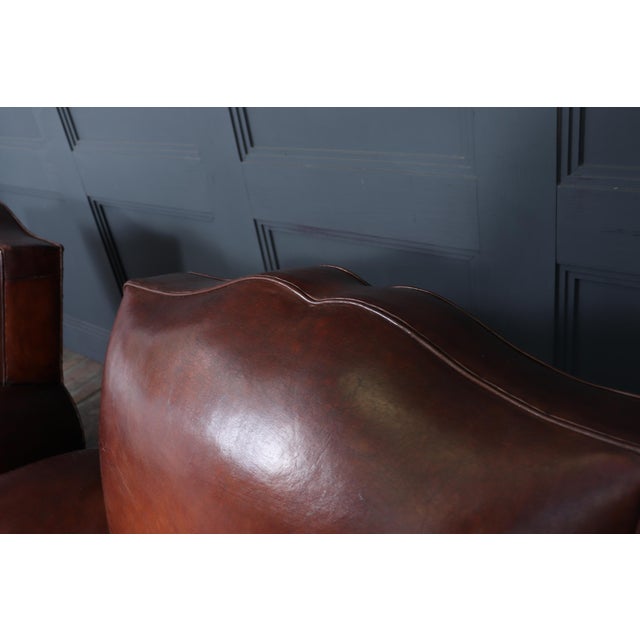 Art Deco French Moustache Back Leather Club Chairs, 1930, Set of 2 For Sale - Image 6 of 18