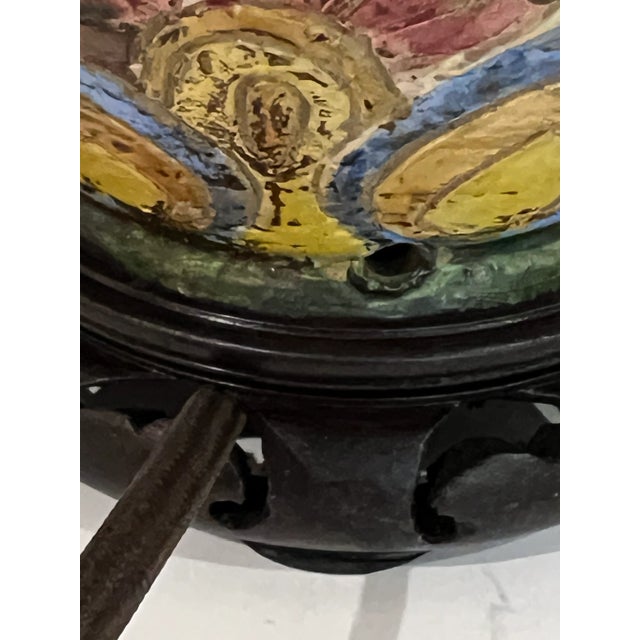 Wood Italian Sgraffito Pottery Urn Table Lamp For Sale - Image 7 of 8