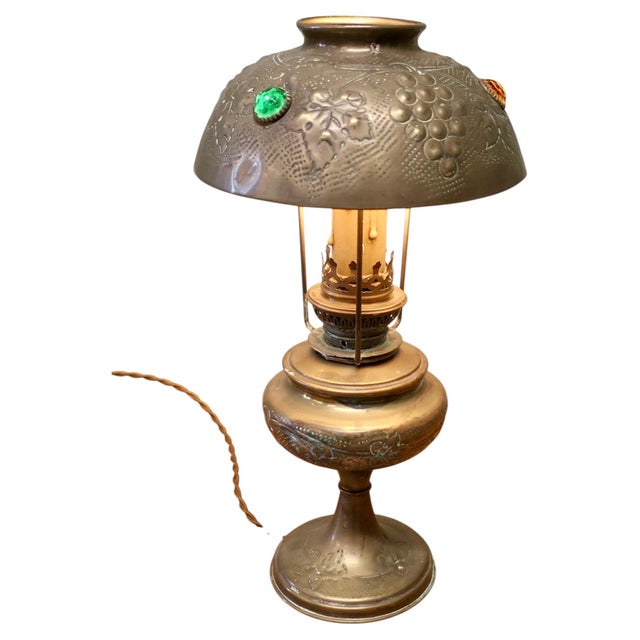 Metal French Arts and Crafts Converted Oil Lamp, 1900 For Sale - Image 7 of 7