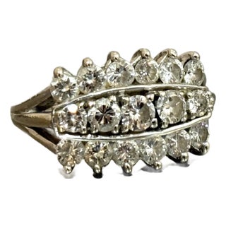 14k White Gold 3-Row Diamond Cluster Ring For Sale