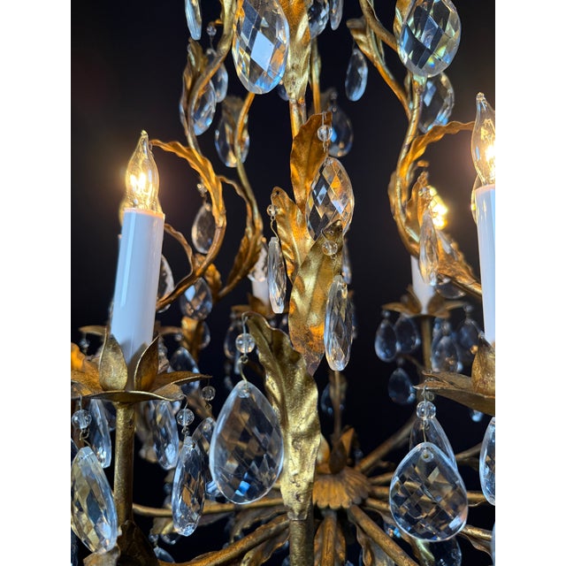 Metal Vintage Italian Gilt Tole Mid-Century Modern Chandlier For Sale - Image 7 of 15