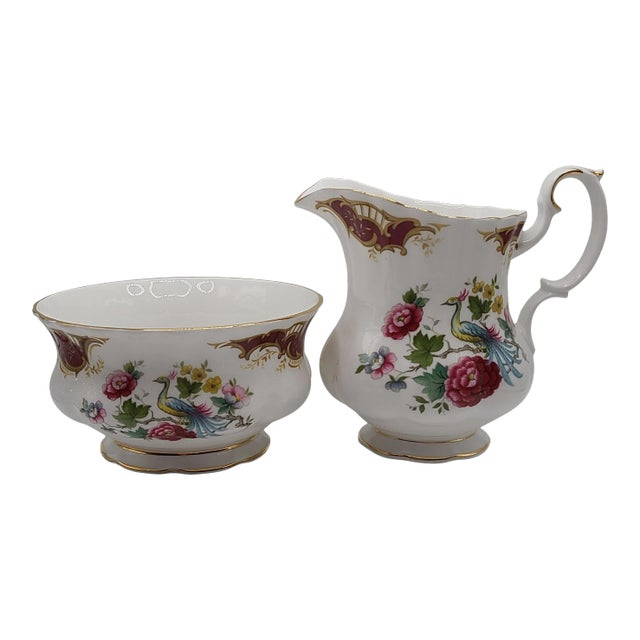 Art Nouveau Style Royal Albert Chatelaine Creamer & Open Sugar Bowl Set- 2 Pieces For Sale