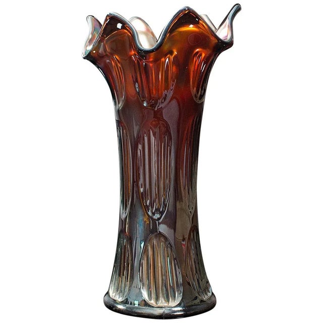 Circa 1940 Small Vintage Decorative English Carnival Glass Flower Vase For Sale - Image 13 of 13