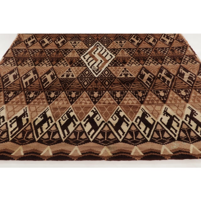 Rug & Kilim Vintage French Geometric Brown & Beige Wool Pictorial Rug by Rug & Kilim, France For Sale - Image 4 of 11