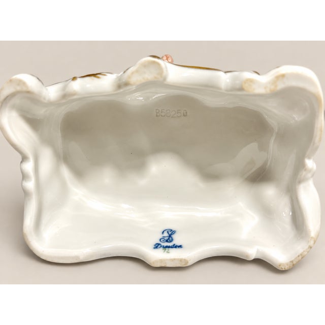 Ceramic Antique Dresden Germany Porcelain Poodle With Applied Floral Encrustation For Sale - Image 7 of 7