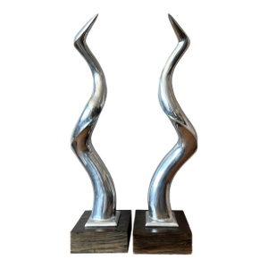 Vintage Boho Polished Chrome Antlers -Set of 2