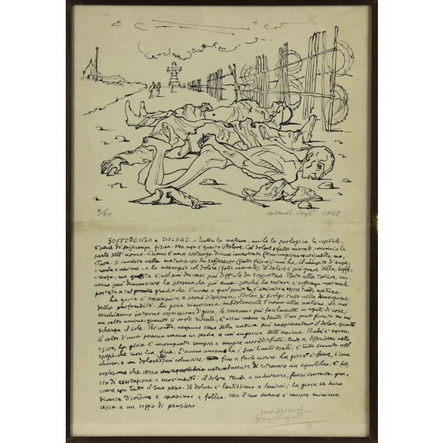 Corrado Cagli, Suffering and Pain, Original Lithograph, 1945, Framed For Sale