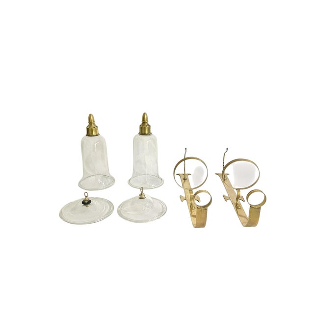 Vintage Chapman & Myers Style Brass and Glass Hurricane Wall Sconces – Pair of Mid-Century Lantern Candle Holders For Sale - Image 13 of 17