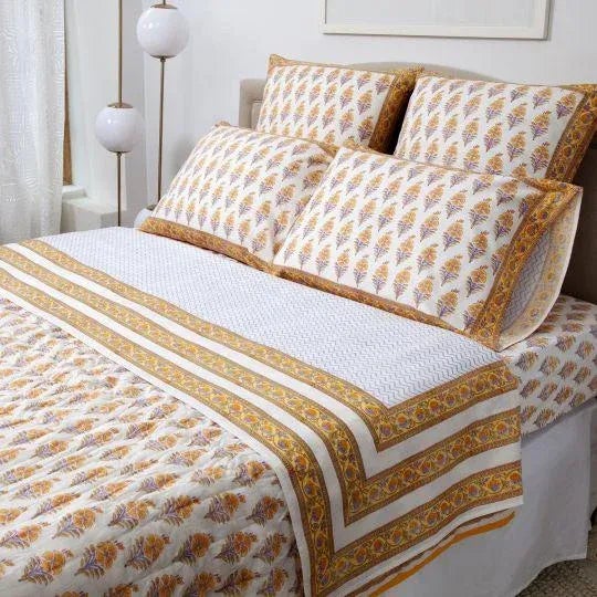 Juhi Flower Full Bed Yellow Fitted Sheet For Sale - Image 4 of 6