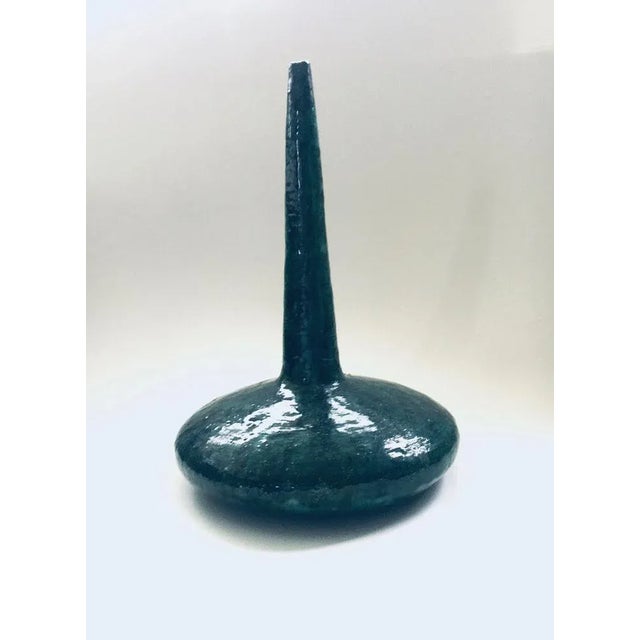 Green Handmade Art Pottery Ceramic Fluted Vase, Belgium, 1970s For Sale - Image 8 of 10