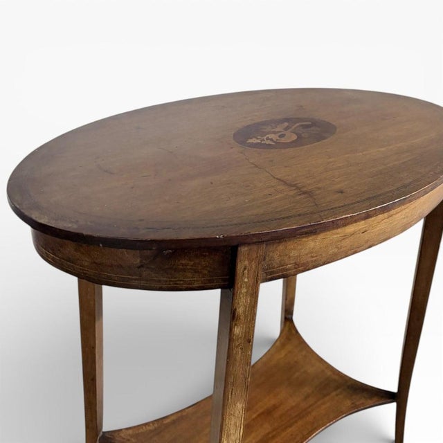 Antique Edwardian Oval Side Table in Wood with Inlay and Tapered Legs For Sale - Image 4 of 7