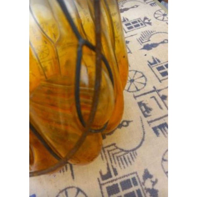 1940s Vintage Blown Caged Glass and Iron Lantern For Sale - Image 5 of 5