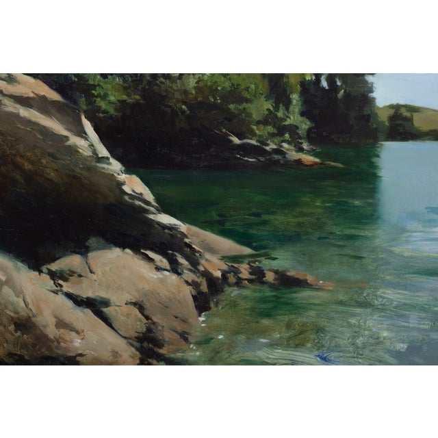 Early 21st Century Cornwall Cove in the Afternoon by Jon Doran | Oil on panel Landscape with rocky shore and water For Sale - Image 5 of 5