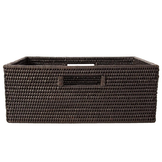 2020s Artifacts Rattan Rectangular Shelf Basket with Side Handles in Tudor Black - 16" For Sale - Image 5 of 11