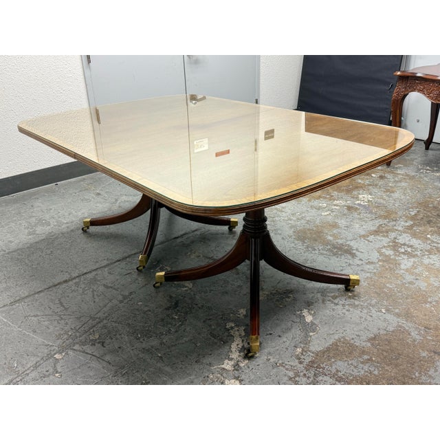 Georgian Satinwood + Mahogany Double Pedestal Dining Table For Sale In San Francisco - Image 6 of 12