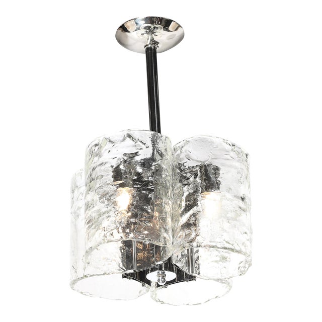 1970s Mid-Century Modern Hand-Blown Murano Mottled Glass & Nickel Chandelier by Mazzega For Sale