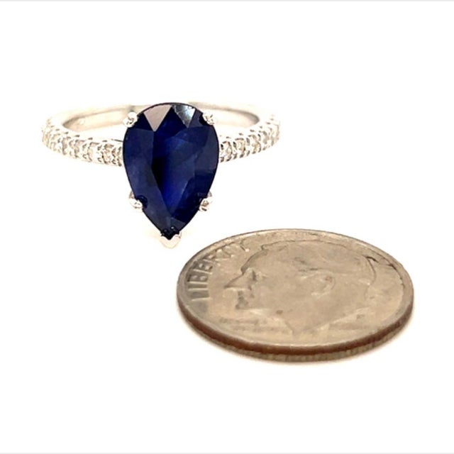 Sapphire Diamond Ring Size 6.5 14k Gold 2.77 TCW Certified For Sale - Image 4 of 11