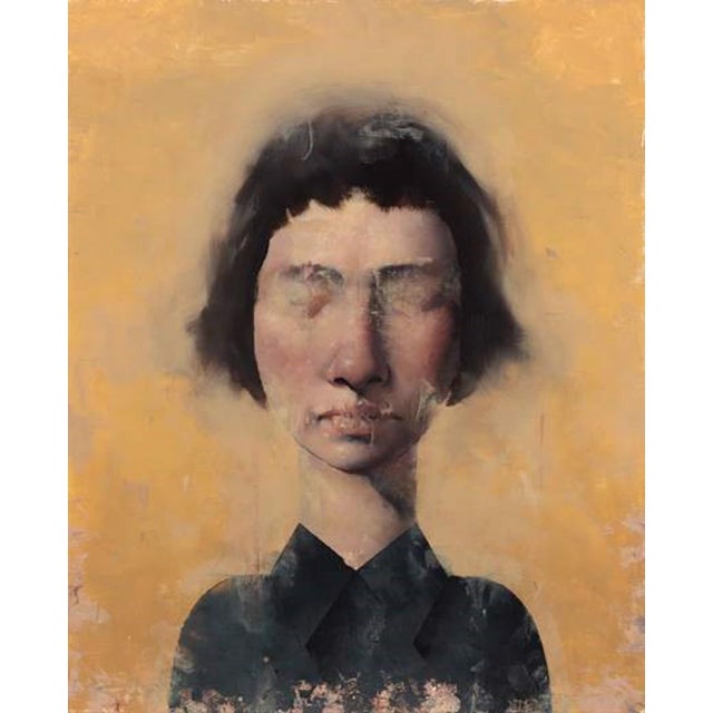 Knot by Matthew Saba | Oil Painting of a stylized figure with closed eyes and short hair For Sale