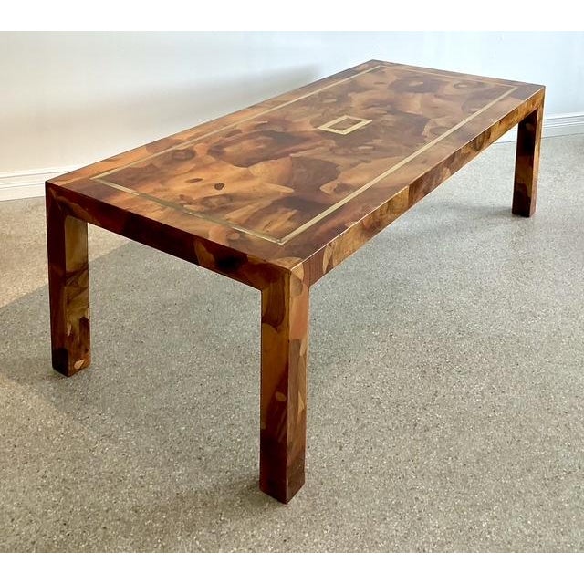 Vintage Patchwork Olive Burl Wood Extendable Dining Table For Sale - Image 9 of 13