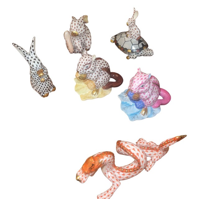 Ceramic Set of Ten Herend Fishnet Porcelain Animal Figurines. Hungary, 20th Century. For Sale - Image 7 of 9
