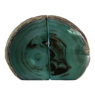 Vintage Green Geode Bookends - a Pair For Sale