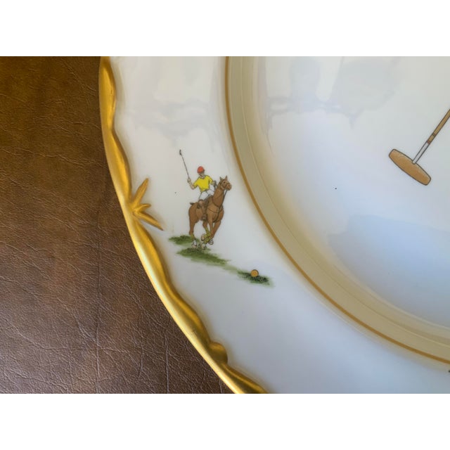 American Palm Beach Polo Boehm Bone China Hand Painted Gilt Dinner Plate For Sale - Image 3 of 9
