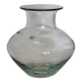 Retro, Gorgeous, Large Blenko Heavy Clear Art Glass Vase 9.25” With Original Label For Sale