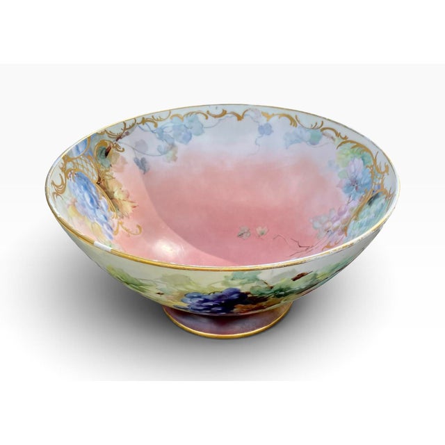 Antique Limoges Porcelain Punch Bowl, Hand-Painted Grapes, France For Sale - Image 17 of 17