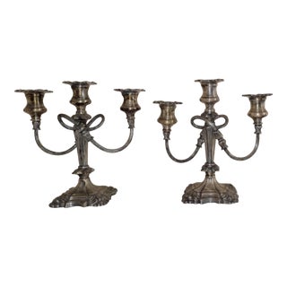 Pair of 1910s Art Nouveau Silverplate Three-Arm Candelabra With Swirl Design-Made by Coronet For Sale
