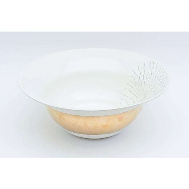 Metal Fornasetti Style Large Ceramic White and Gold Bowl Signed For Sale - Image 7 of 12