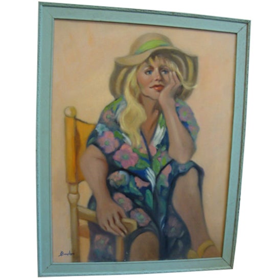 "Girl in a Straw Hat" Oil Painting Chairish