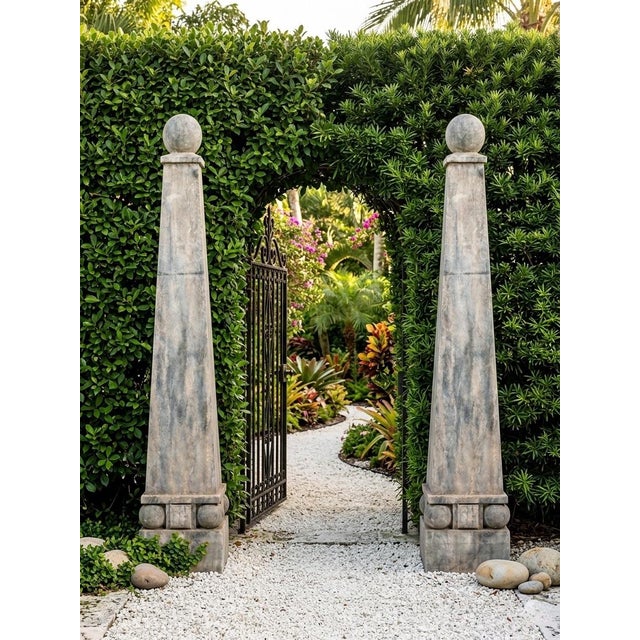 Gray Pair of Grand Tour Style Faux Marbled Gray Granite Obelisks For Sale - Image 8 of 10