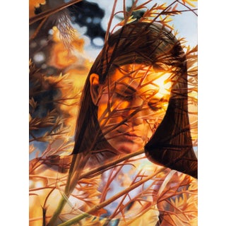 Coherence by Austin Howlett | Oil on panel Portrait of a woman with foliage overlay. For Sale