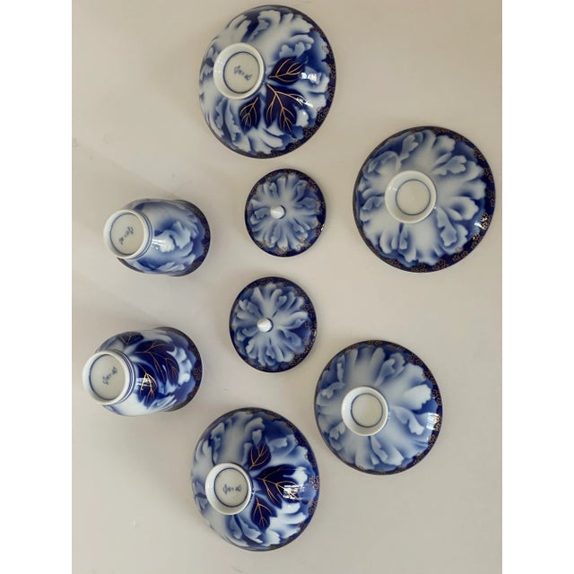 1940s Vintage Japanese Fine Porcelain Cobalt Blue Tea Set- 4 Pieces For Sale - Image 5 of 9