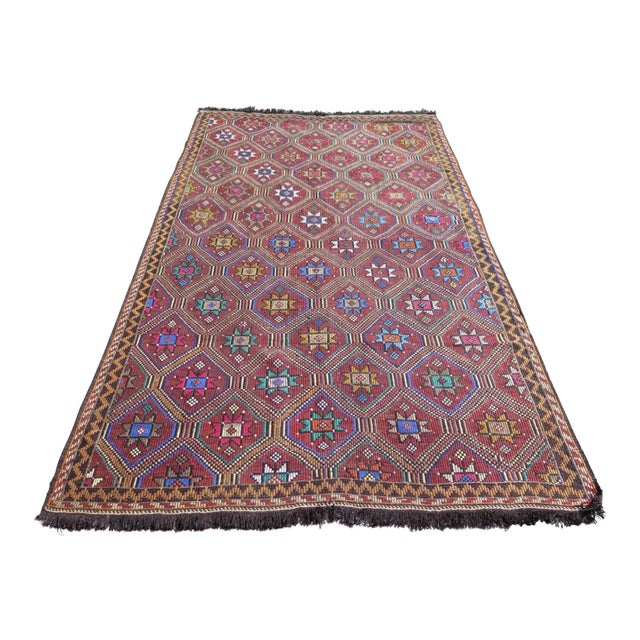 Vintage Turkish Kilim Rug - 74x123" For Sale