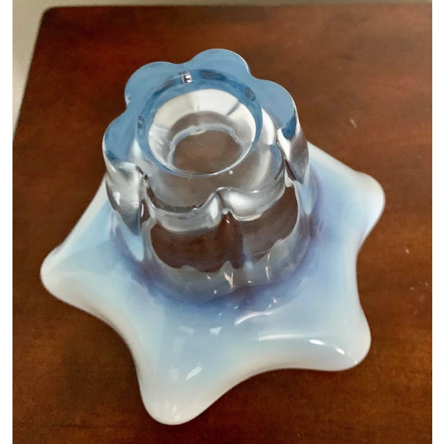 Vintage Opalescent Blue Scalloped Art Glass Vase For Sale - Image 4 of 5
