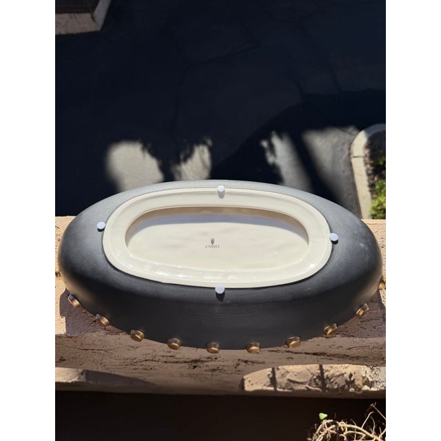 Ceramic L’objet 18” Black & Gold Studded Oval Centerpiece Bowl For Sale - Image 7 of 7