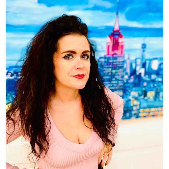 Royal Blue Angela Wakefield, Empire State Manhattan Cityscape Painting New York by British Landscape Artist, 2018 For Sale - Image 8 of 9