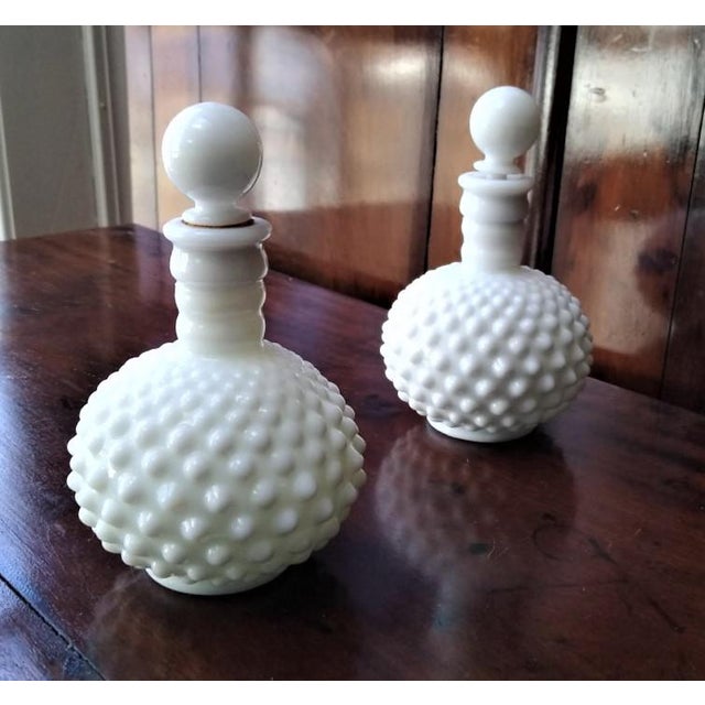 Antique Early 20th Century Milk Glass Bottle With Stoppers a Pair