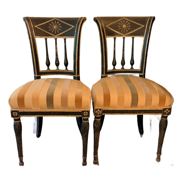 Pair Italian Neo Classical Painted Side Chairs For Sale