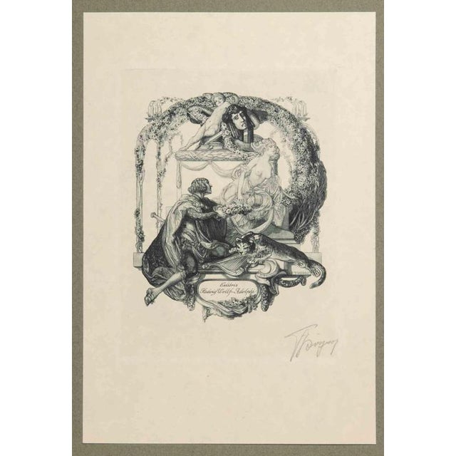 Héliogravure on japanese paper realized by Fraz von Bayros in 1913 for Ex Libris Verlag K. Th. Senger, Munich. Mounted on...