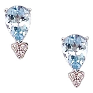 Natural Aquamarine Diamond Earrings 14k Gold 3.07 TCW Certified For Sale