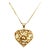 Mid 20th Century Filigree Puff Heart 14k Yellow Gold Pendant & Long Chain Necklace For Sale