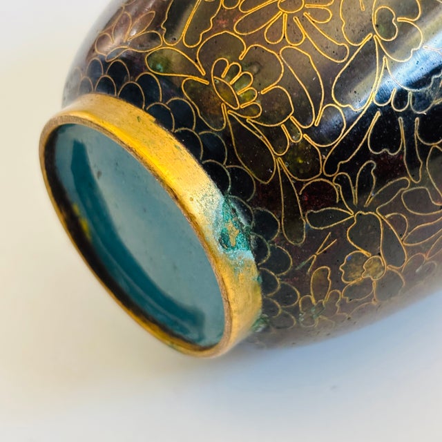 Cloisonne Brass Vase For Sale - Image 9 of 9