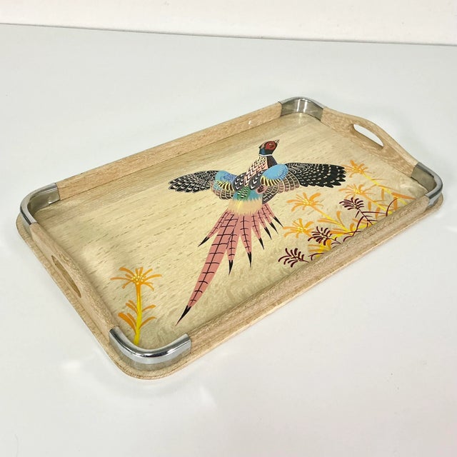 1960s Vintage Rustic Farmhouse Boho Chic Large Cerused Oak Pheasant Tray, Medium, Thanksgiving For Sale - Image 11 of 11